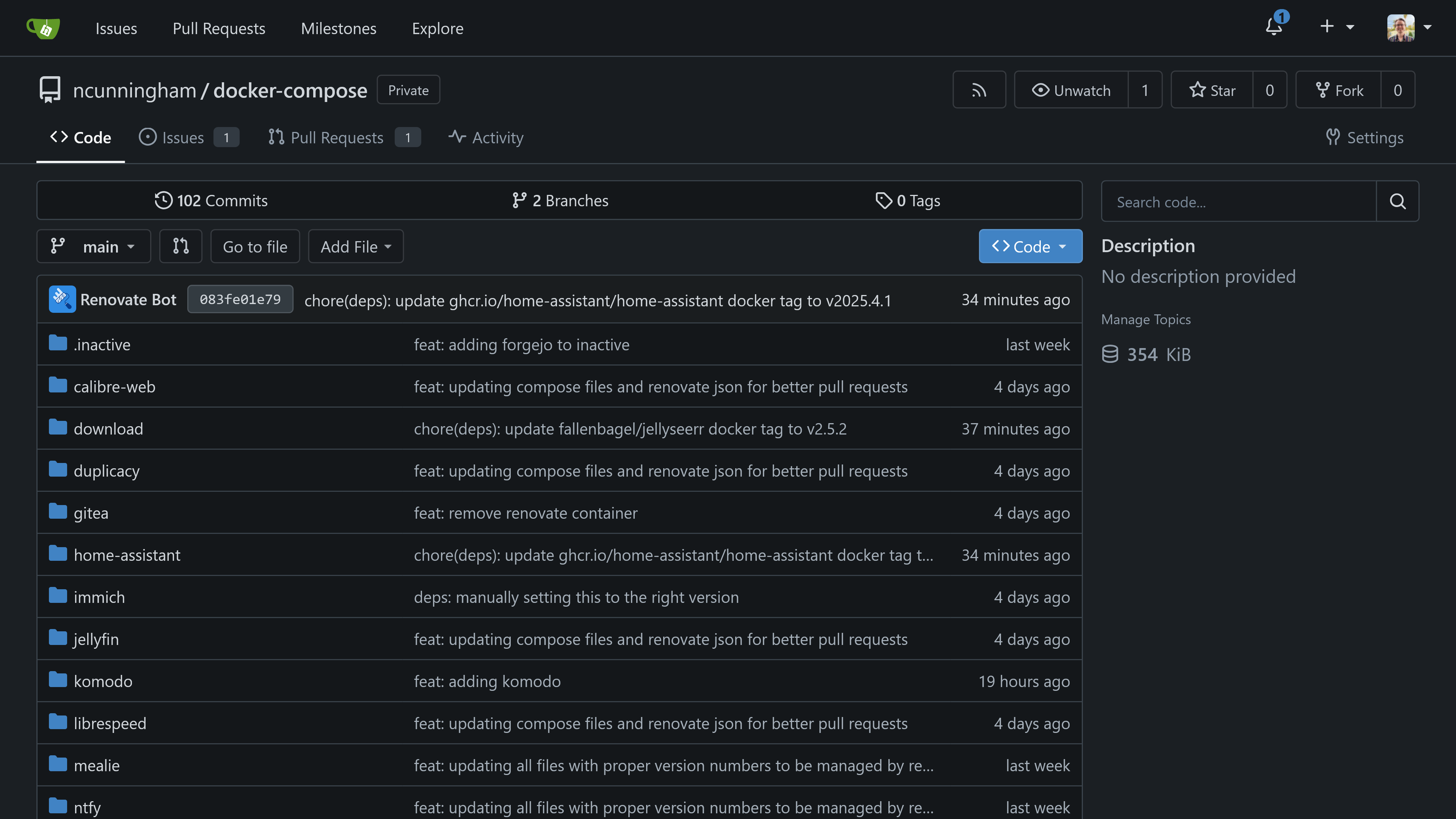 My Docker Compose Repository in Gitea Screenshot of my Docker Compose Repository