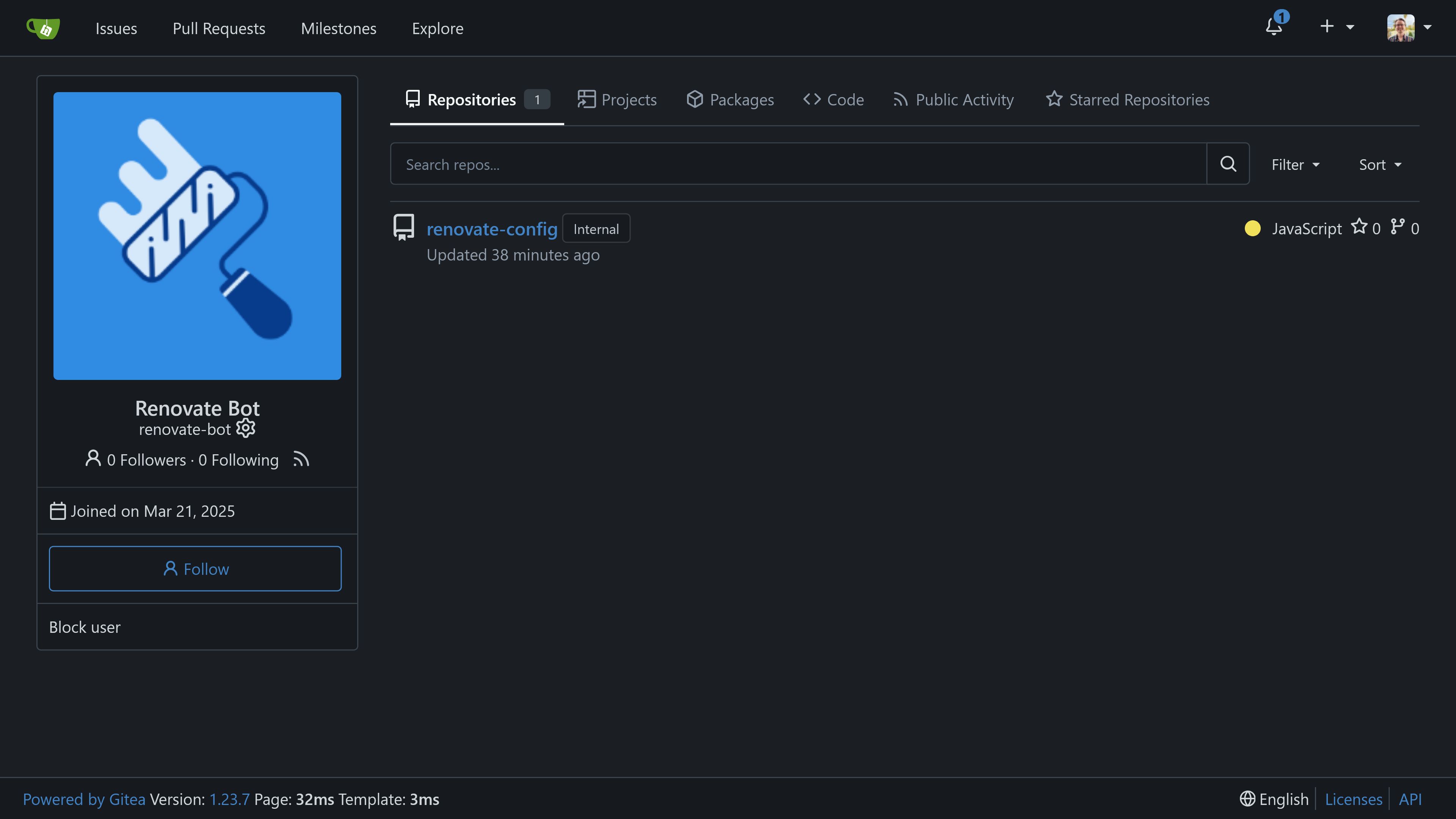 Renovate Bot Account A Bot Account for Renovate to use in Gitea