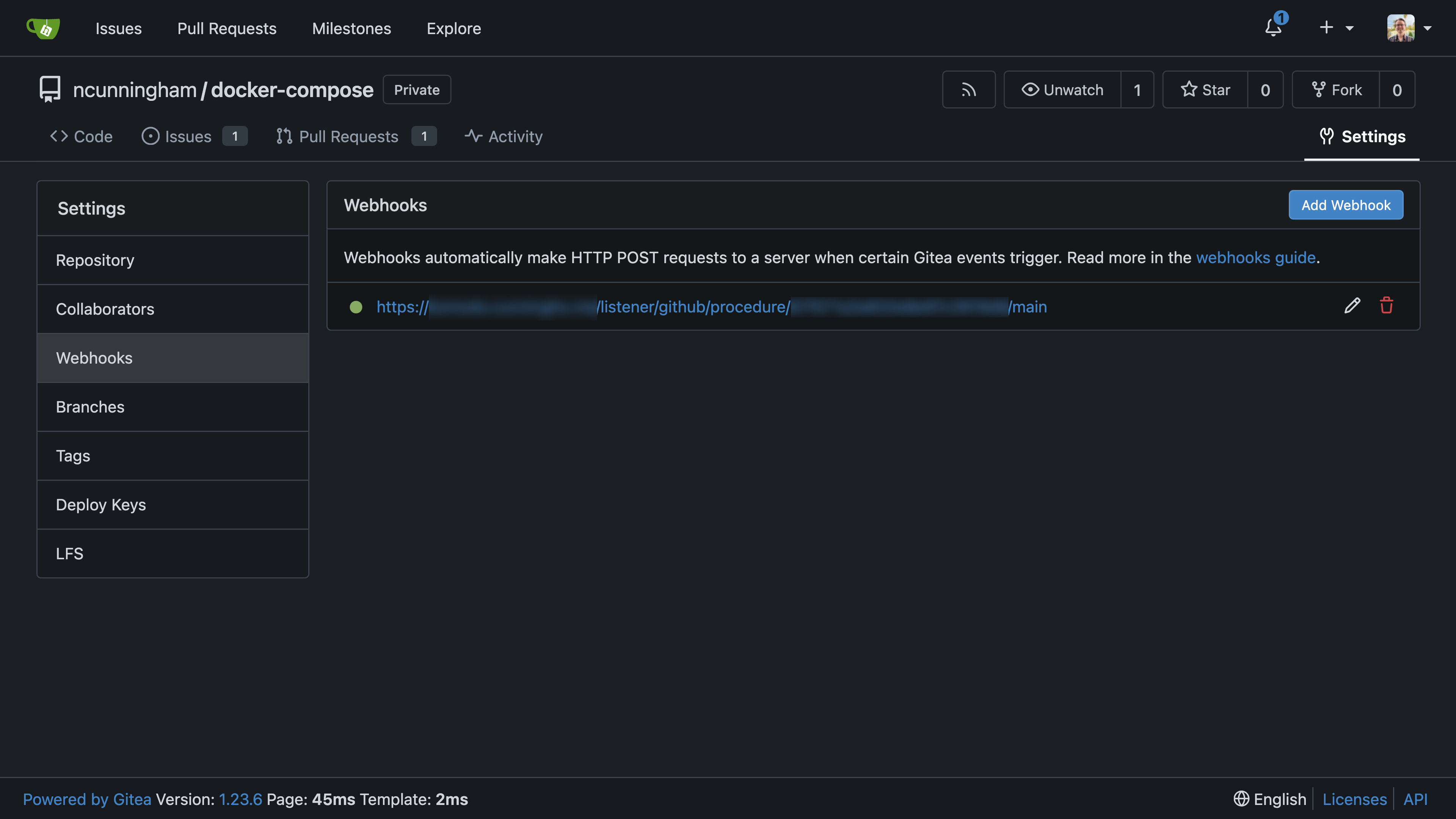 My Procedure's Webhook in Gitea Configured Webhook in Gitea