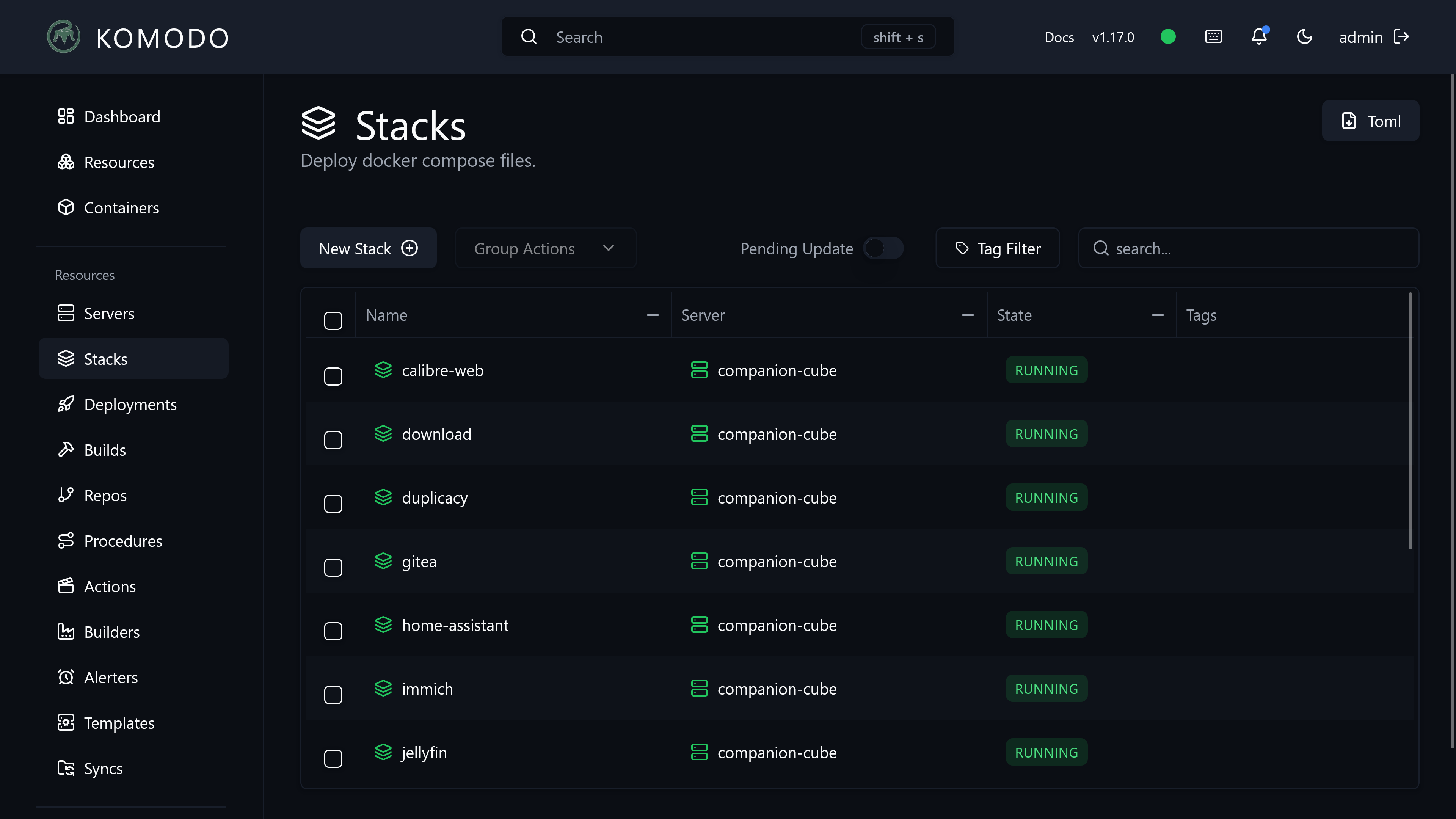 My Stacks in Komodo A List of Stacks Running in the Komodo Dashboard