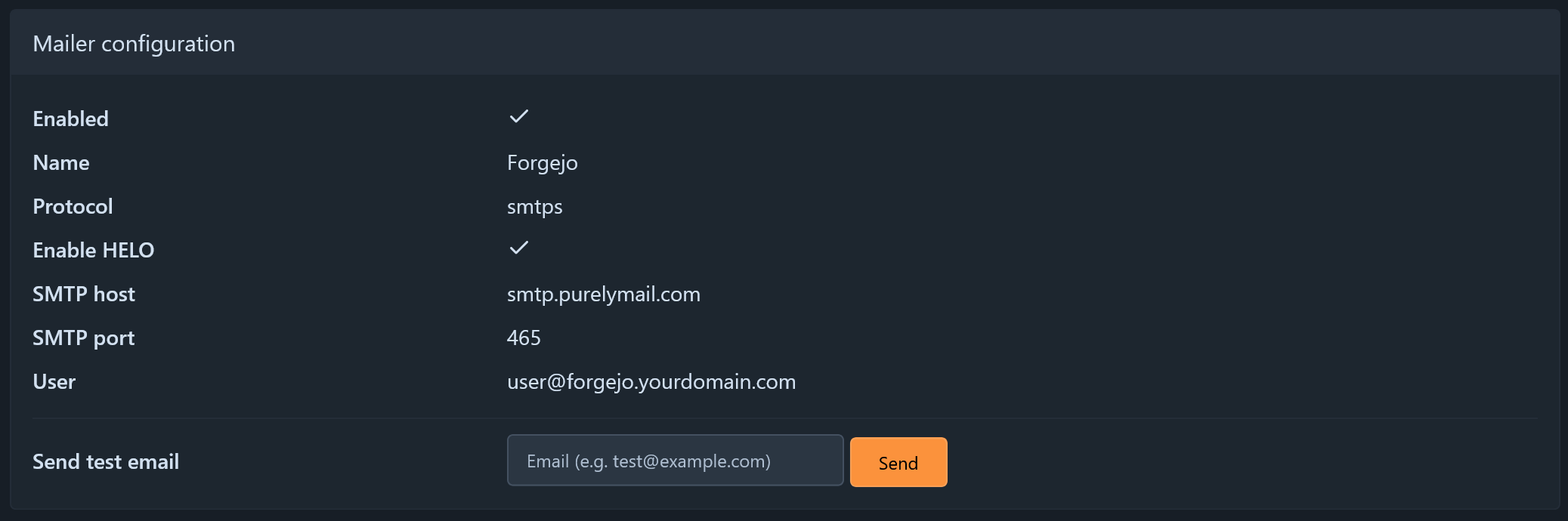 Mailer Configuration Screenshot of the Mailer Configuration in the Admin Panel