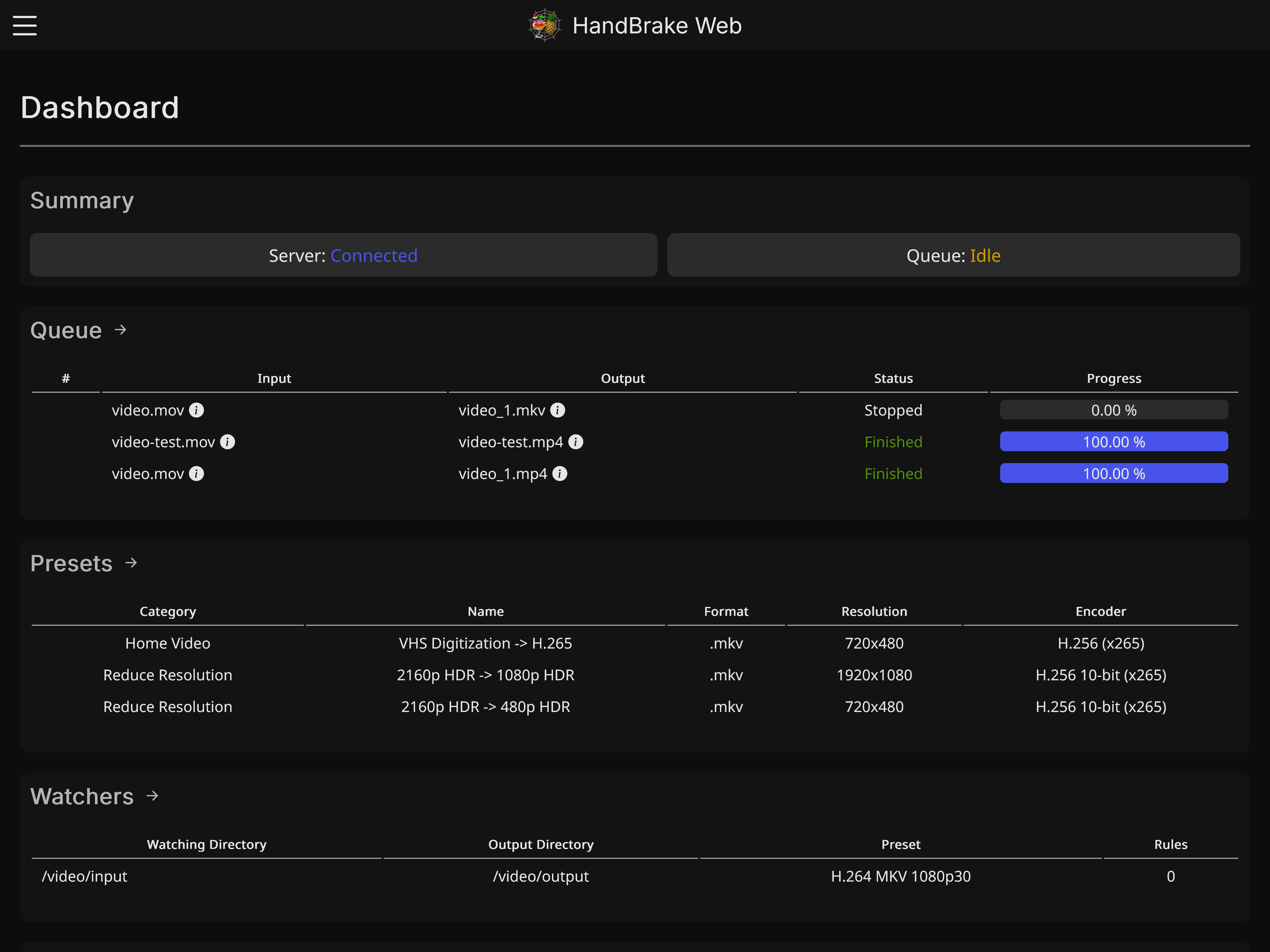 Image of the project 'HandBrake Web'.