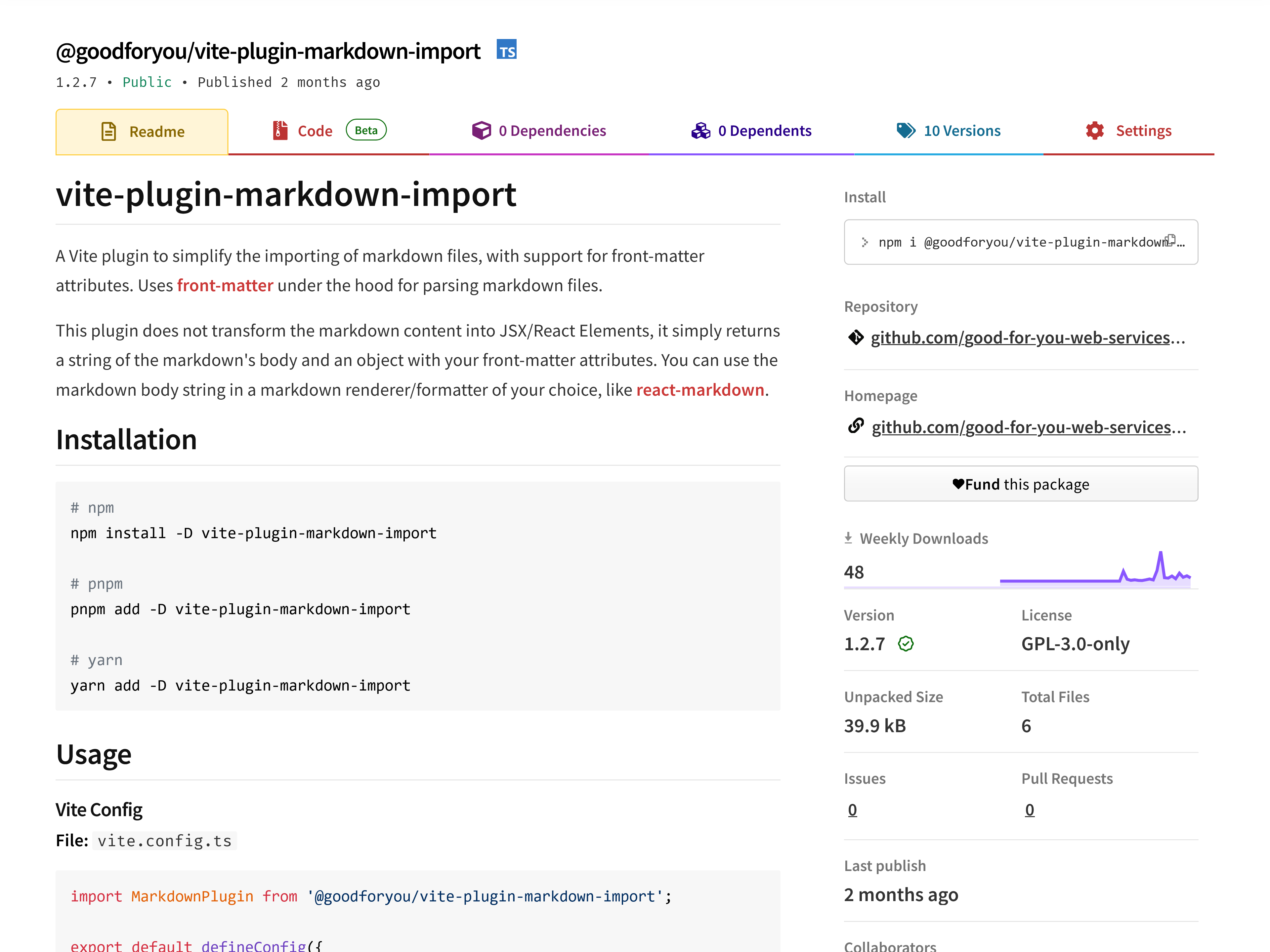 Image of the project 'Vite Plugin Markdown Import'.